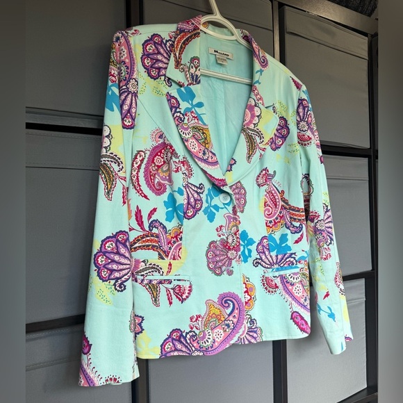 Peter Nygard Teal Paisley Blazer - Picture 2 of 9